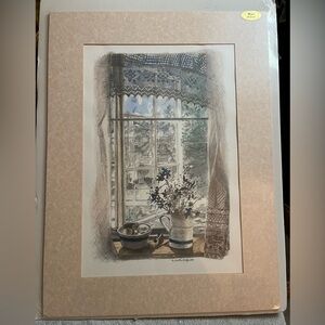 Charming Window View Art Print Hand Colored‎ F. Wells Wolfoort Lace